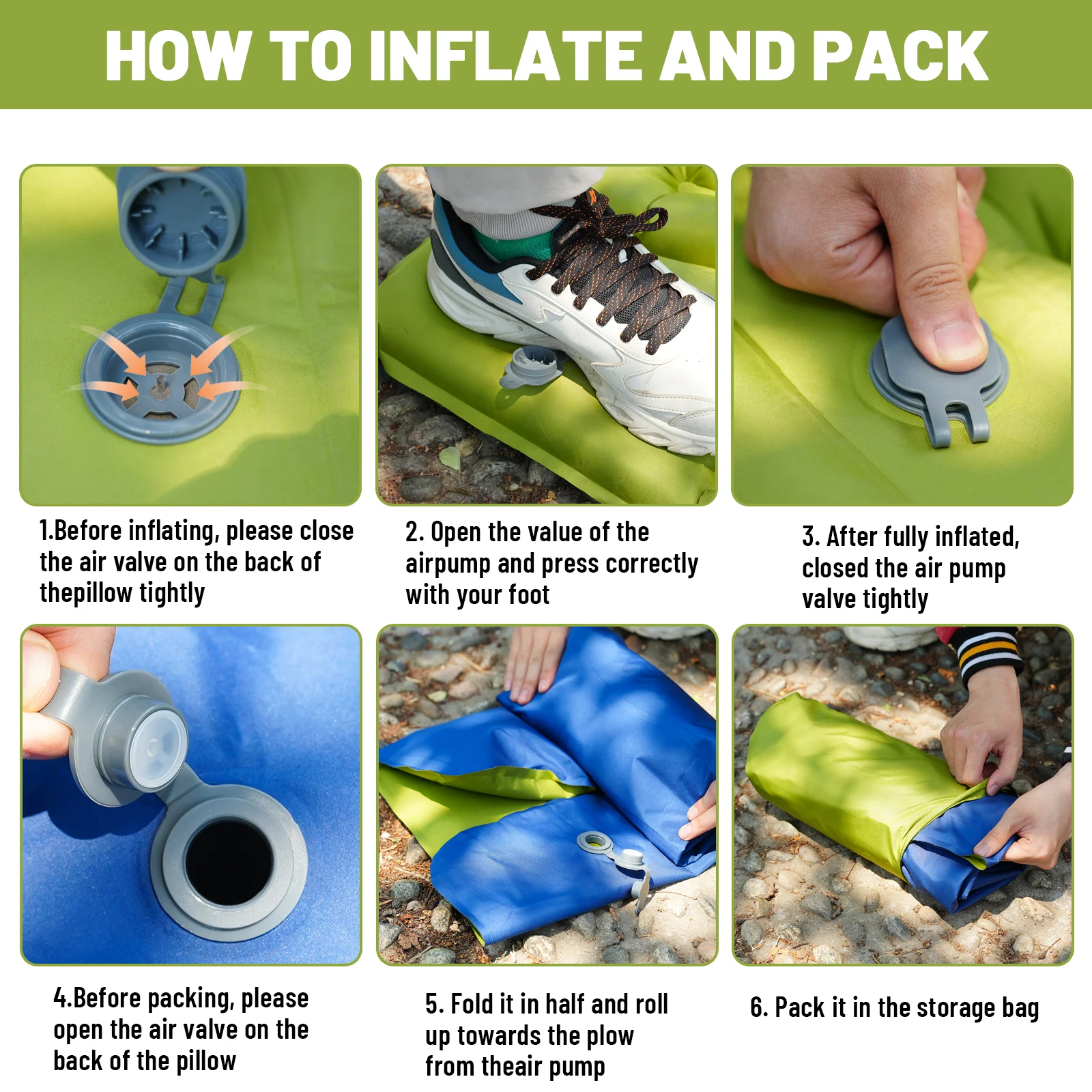 Outdoor camping super thick 4-inch inflatable sleeping mat with built-in pillow and pump air mat for travel hiking climbing