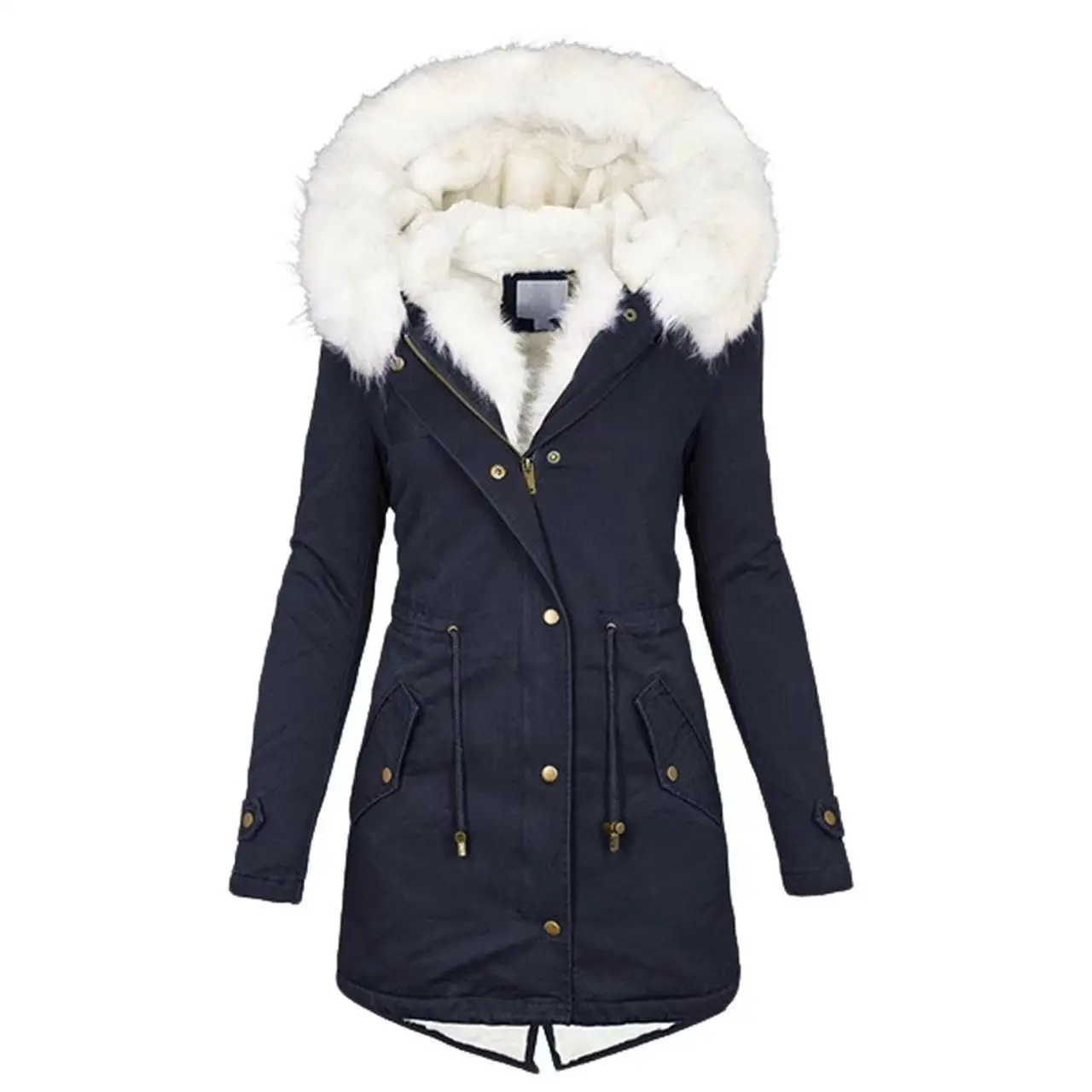 Mulheres inverno jaqueta longa casual grosso quente pele do falso pelúcia com capuz gola de pele parkas feminino casaco de neve jaquetas casaco fino senртка