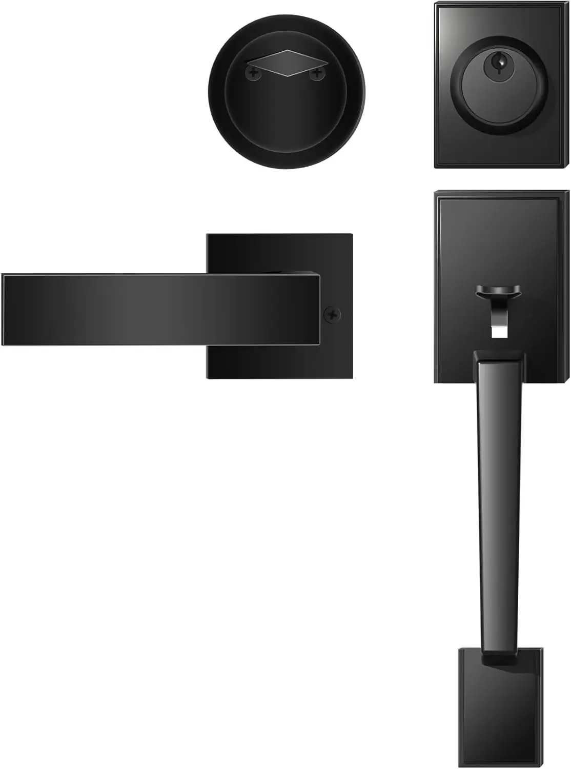 

Современная матовая черная ручка для входной двери с набором засов, двусторонняя для левой/правой руки, регулируемая защелка, сверхпрочный цинковый сплав