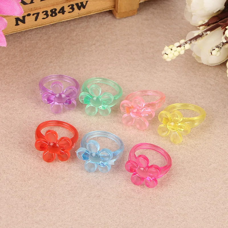 10Pcs Creative Cartoon Plastic Children's Ring Candy Color Ring Fashion Girls Ring Love Hip Hop Jewelry Accessories Holiday Gift