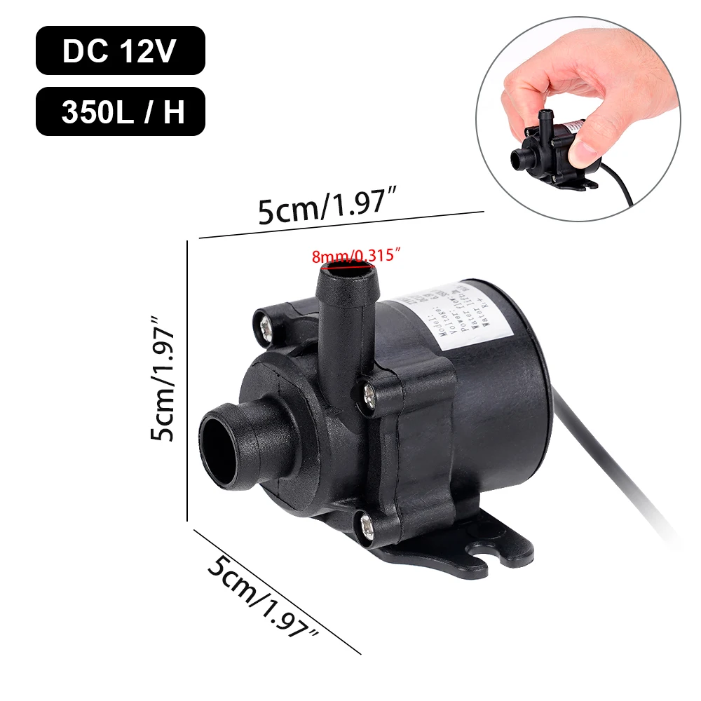 350L ปั๊มน้ำ DC 12V ไร้แปรงขนาดเล็ก/ชม. มอเตอร์น้ำแบบจุ่มทำงานได้เงียบมากสำหรับระบบทำความเย็นในสวนถังน้ำพุฮีตเตอร์