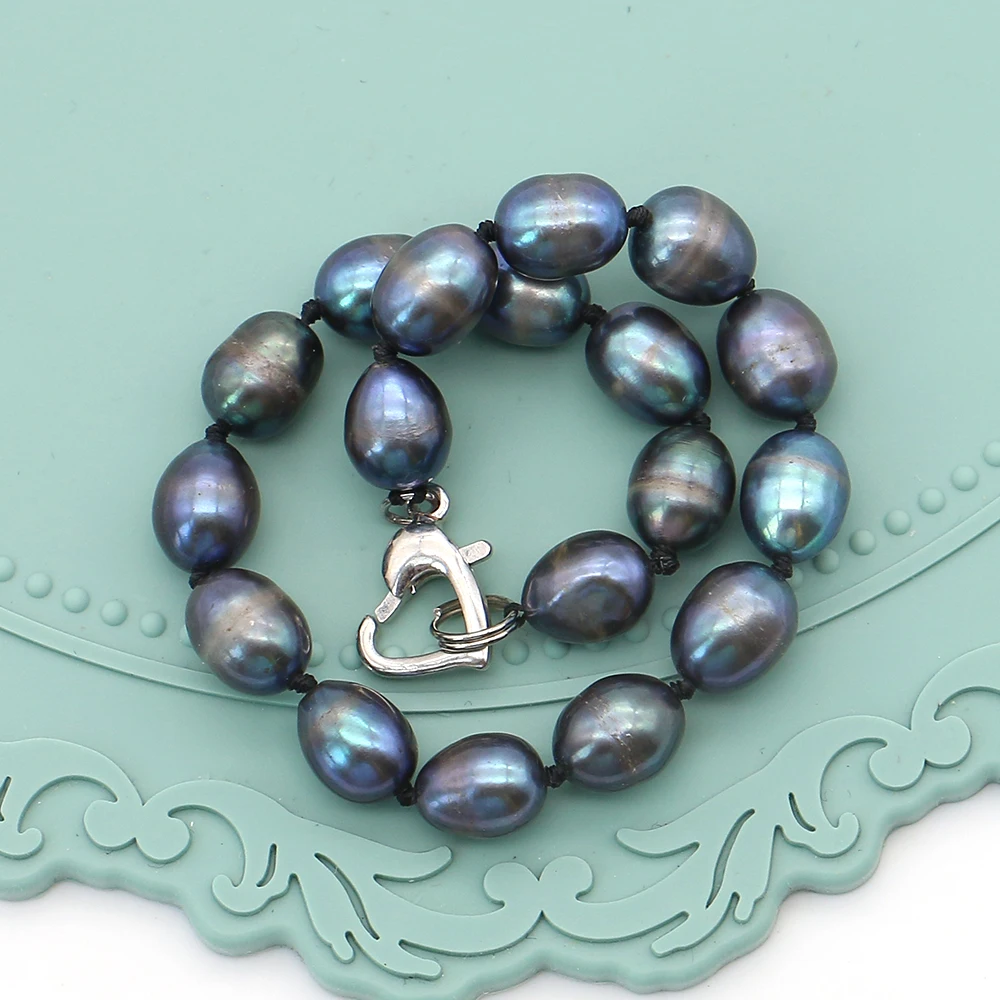 

18cm Natural Freshwater Rice-Shaped Pearl Beads Bracelet Colorful Blue Pearls Baroque Style Unique Fashionable Trendy Jewelry