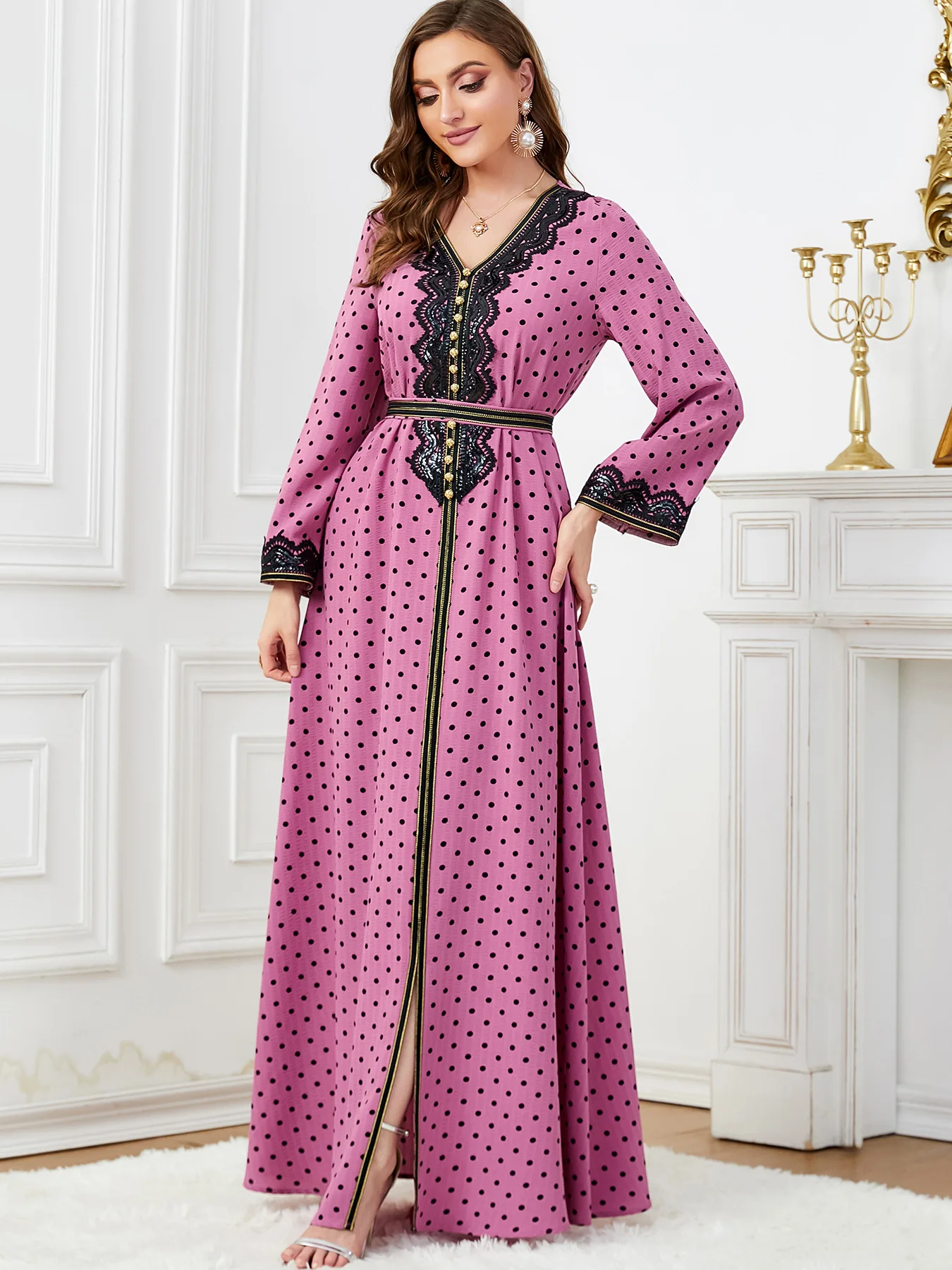 

Eid Djellaba Embroidery Polka Dot Abayas for Women Ramadan Caftan Marocain Femme Jalabiya Islamic Robe Dubai Turkey Muslim Dress