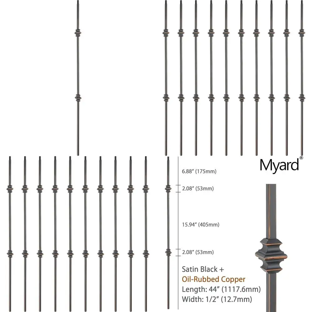 

Half-Inch Square Iron Stair Balusters, 44 10-Pack, Satin Black & Oil-Rubbed Copper Finish