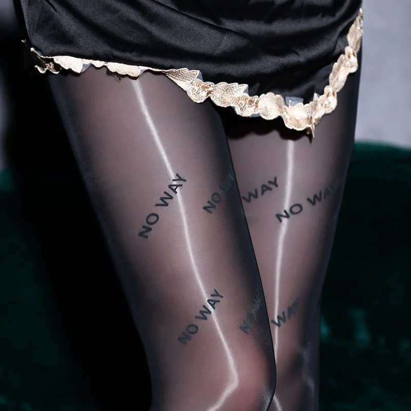 

Horse Oil Socks Open Crotch Stockings Women Letter Oil Shiny Smooth Plus Size Butterfly Print Pantyhose Large Size Sexy