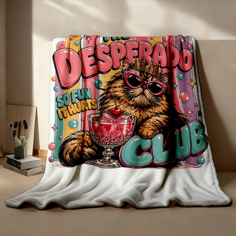 Princess Donut Desperado Club Flannel Blanket, Dungeon Crawler Inspired Flannel Throw, Cat Graphic Cozy Blanket