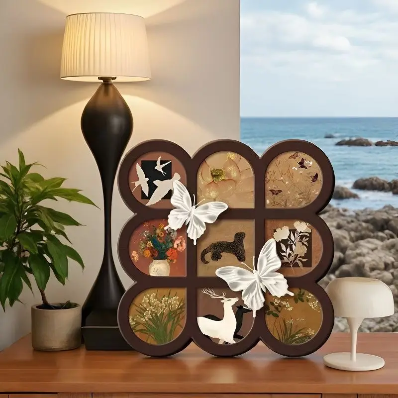 Mid-Century Mini Art Display – Retro 9-Grid Vintage Decor, Small Exquisite Ornament for Home Room & Office Desk