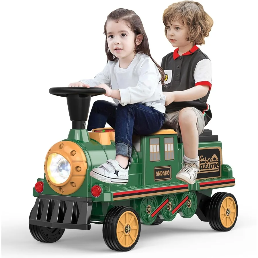 2-Seater Ride On Train Trackless, 12V Kids Car with Height-Adjustable Seat, Extra Storage, Headlight, (Carriage Not Included)