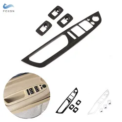 For BMW X5 X6 E70 E71 2008 2009-2013 4pcs Car Interior Door Handle Panel Window Switch Button Carbon Fiber Texture Cover Trim