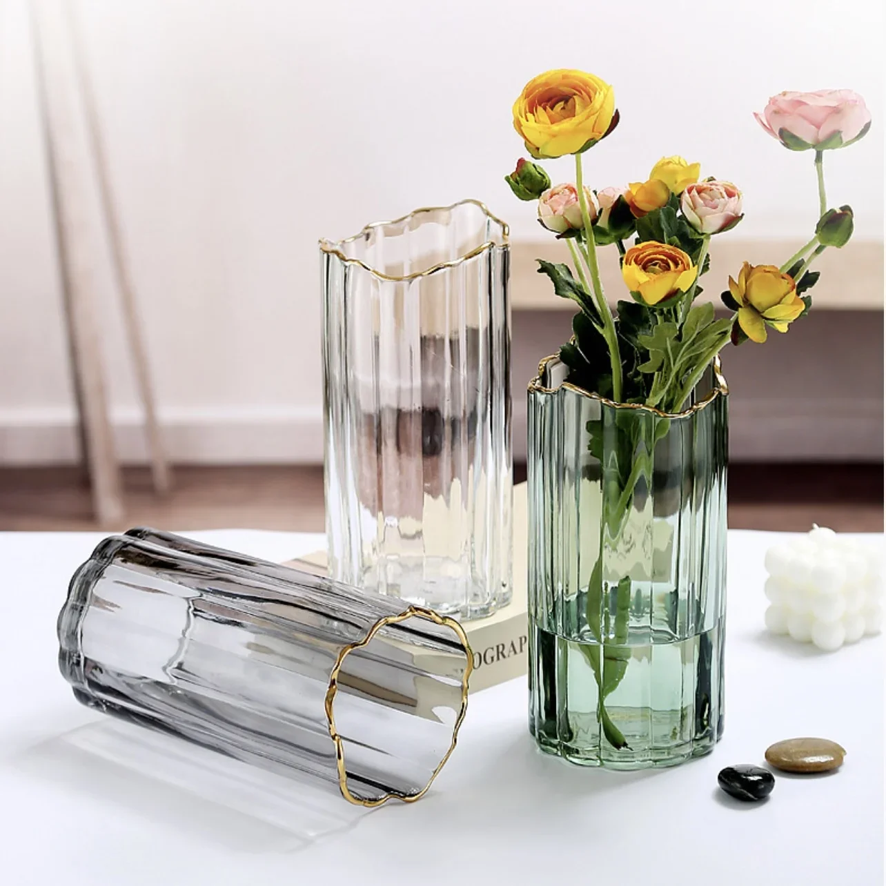 

# Simple Straight Glass Vase Living Room Wedding Exhibition Decorative Vase #