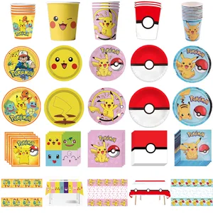 Dekorasi Pesta Ulang Tahun Pokemon Peralatan Makan Sekali Pakai Piring Cangkir Taplak Meja Serbet Pikachu Perlengkapan Pesta Baby Shower Anak-anak 10 pokemon pot penjualan terbaik - №