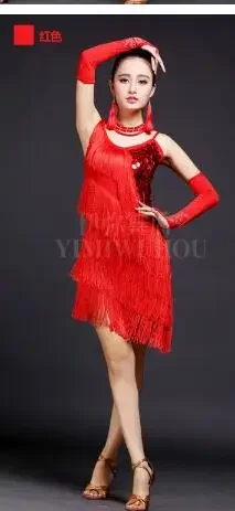 Ladies Latin Tango Ballroom Salsa dress Elegant Sexy Women Girls Sequin Fringe Tassel dress