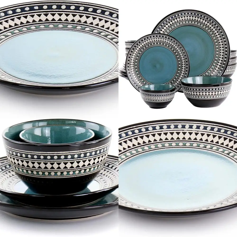 

Blue Sage 16-Piece Stoneware Dinnerware Set with Double Bowls in Blue