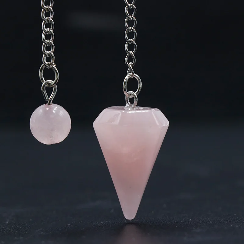 Small Hexagonal Natural Pink Quartz Pendulum for Divination Real Rose Crystal Healing Pointed Spiritual Pendulo Yoga Meditation