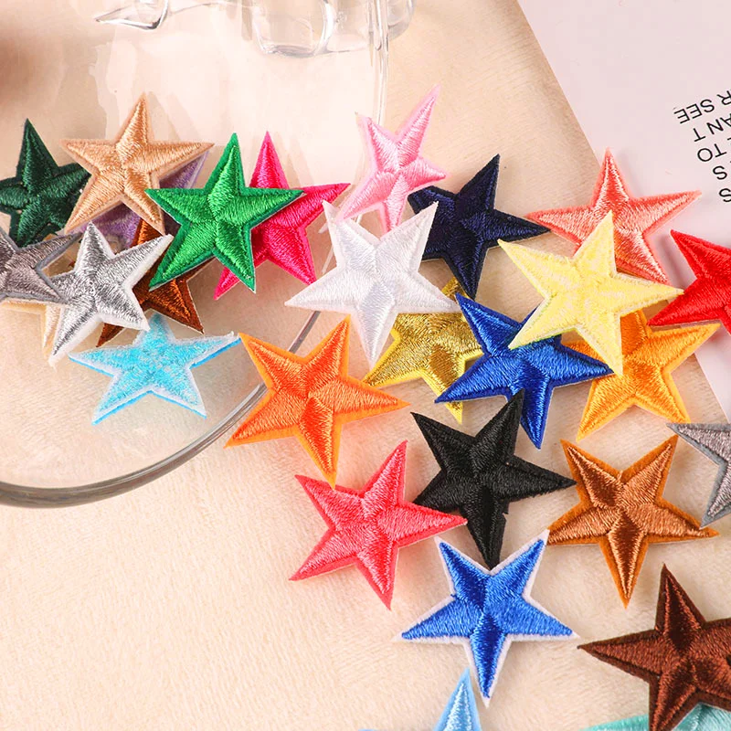 20pc Star Embroidered Patch Stick Clothes Badge Crafts Accessories Patches Costume Five-Pointed Star On Cloth Hat Shoe