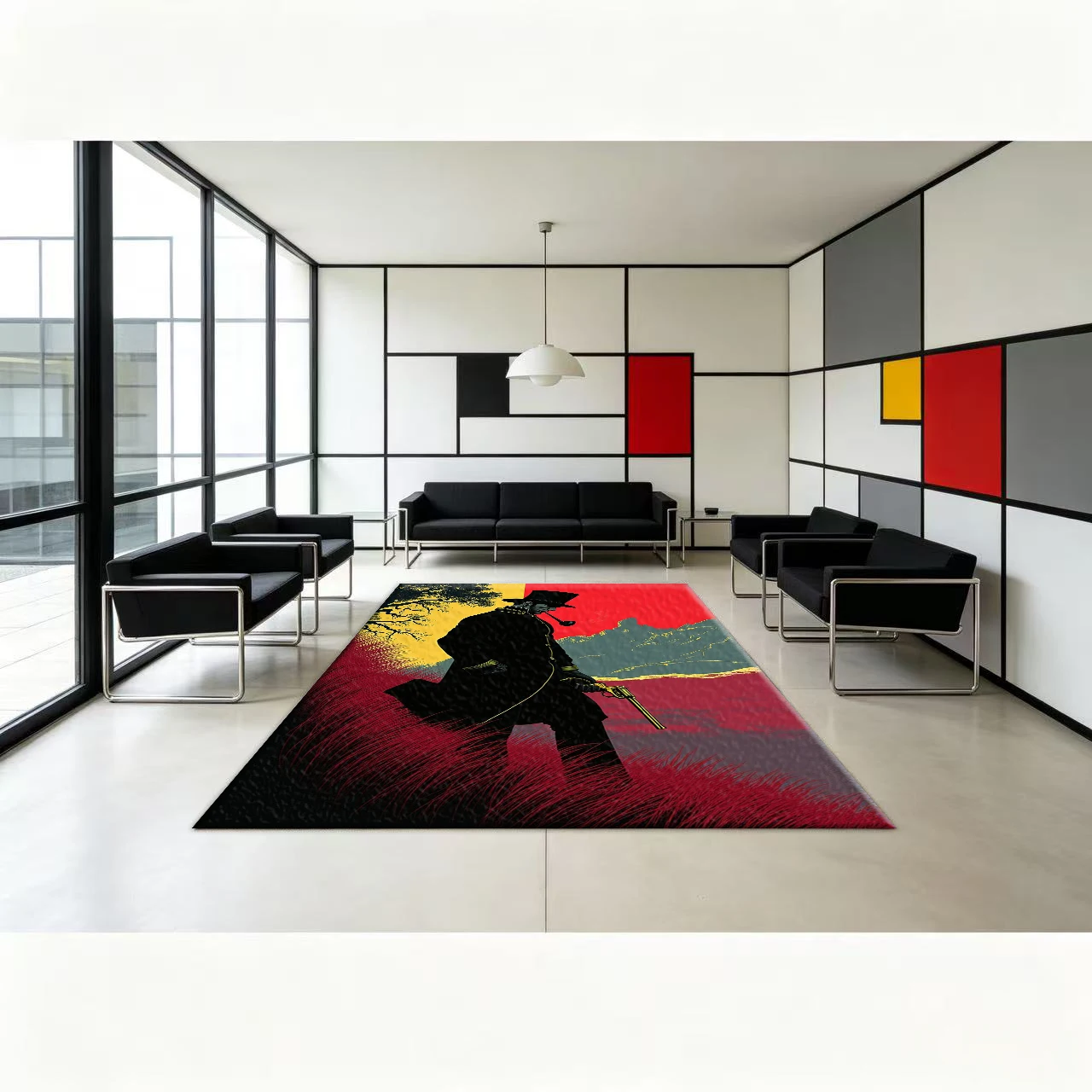 Printed Rug Abstract - พรมปูพื้นสไตล์เรโทรเวสเทิร์นคาวบอยป๊อปอาร์ต พิมพ์ลายสร้างสรรค์แบบนามธรรม พรมปูพื้นกันลื่นสำหรับห้องทำงาน ห้องนั่งเล่น ตกแต่งศิลปะ