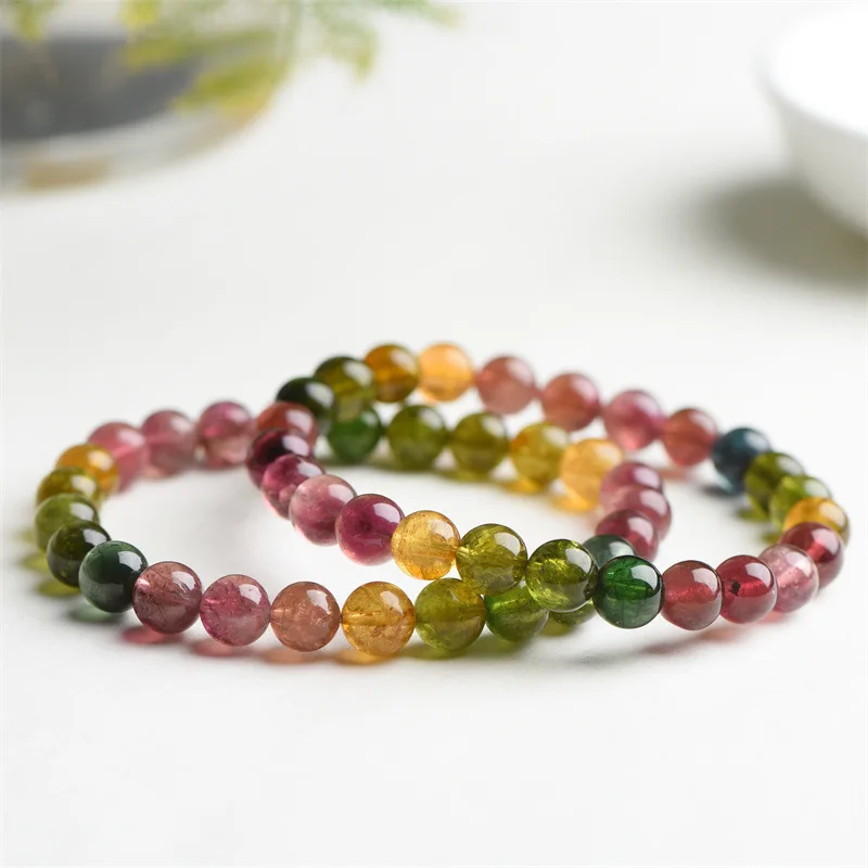 

Natural Colorful Purple Tourmaline Bracelet Brazil 7mm 7.5mm Clear Round Beads Women Men Blue Red Tourmaline AAAAA