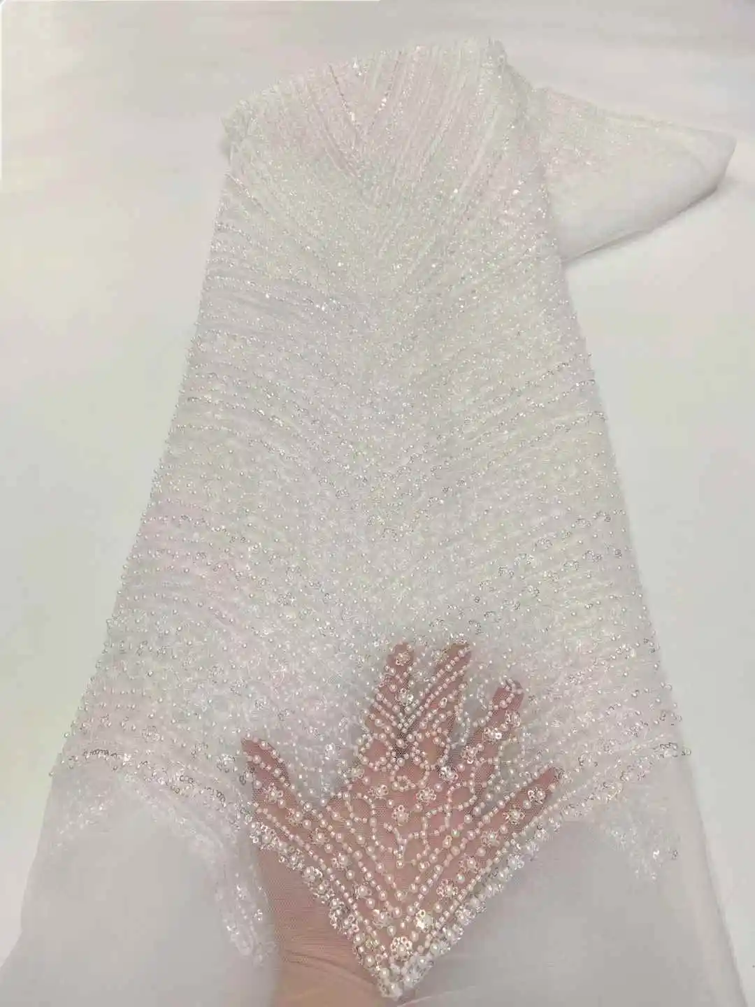 2025 แฟชั่นHeavyลูกปัดลูกไม้แอฟริกันคุณภาพสูงไนจีเรียSequins Tulleเย็บปักถักร้อยผ้าสําหรับงานแต่งงานชุดเจ้าสาวเย็บ