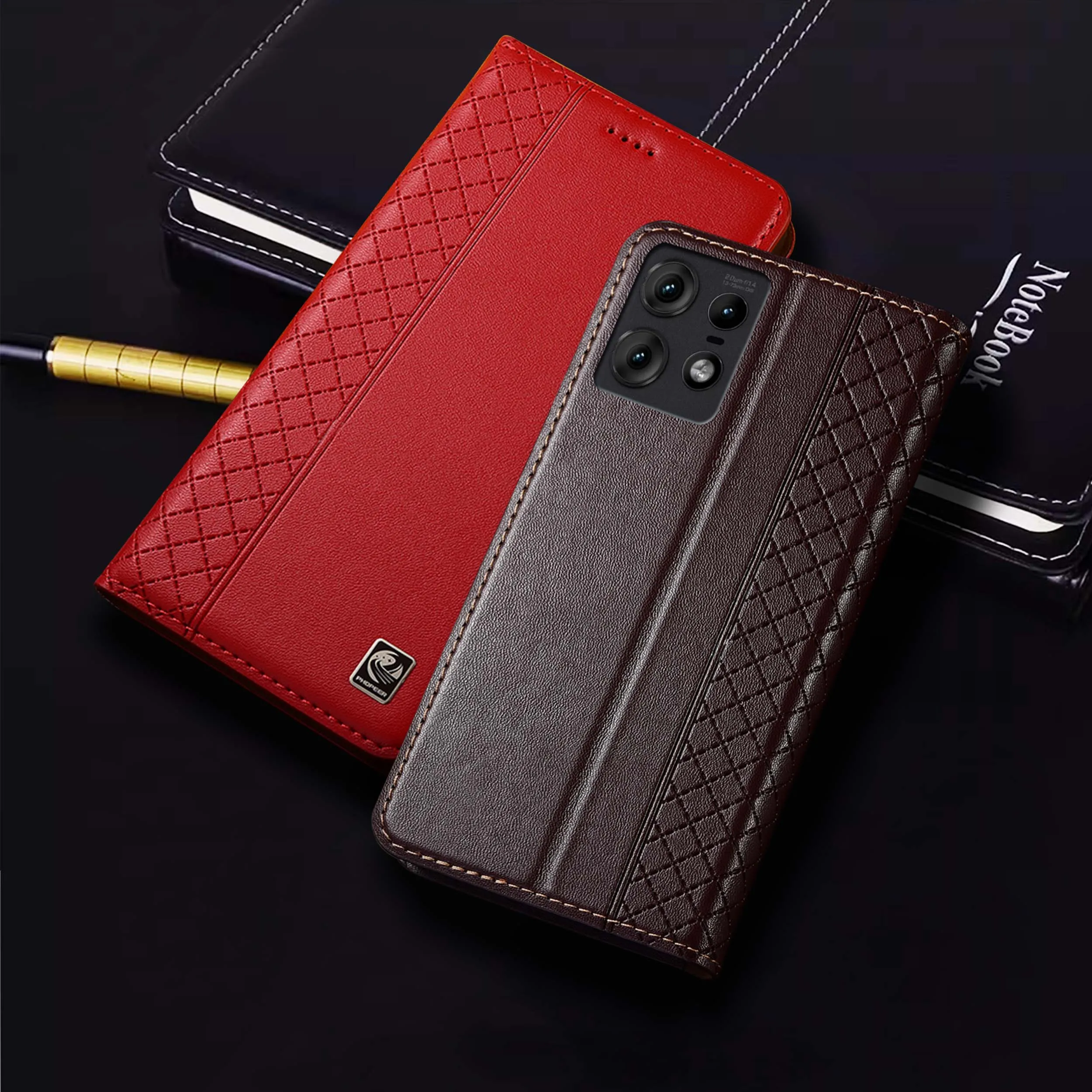 

For Moto G53 G55 G60 G60S G62 G64 G72 G73 G75 G82 G84 G85 5G Napa Inner Mesh Pattern Of Genuine Leather Flip Phone Case Cowhide