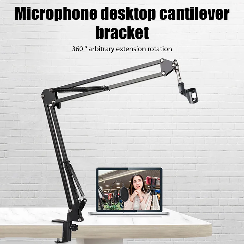 Extendable Microphone Stand Suspension Boom Scissor Arm Stand Support Desktop for PC Game Live Recording Adjustable Mic Bracket