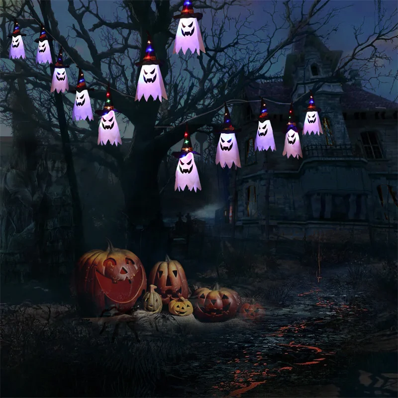 Hexen hut führte Halloween-Dekoration Blitzlicht Gypsophila Ghost Festival verkleiden glühenden Zauberer Ghost Hat Lampe hängen Dekor