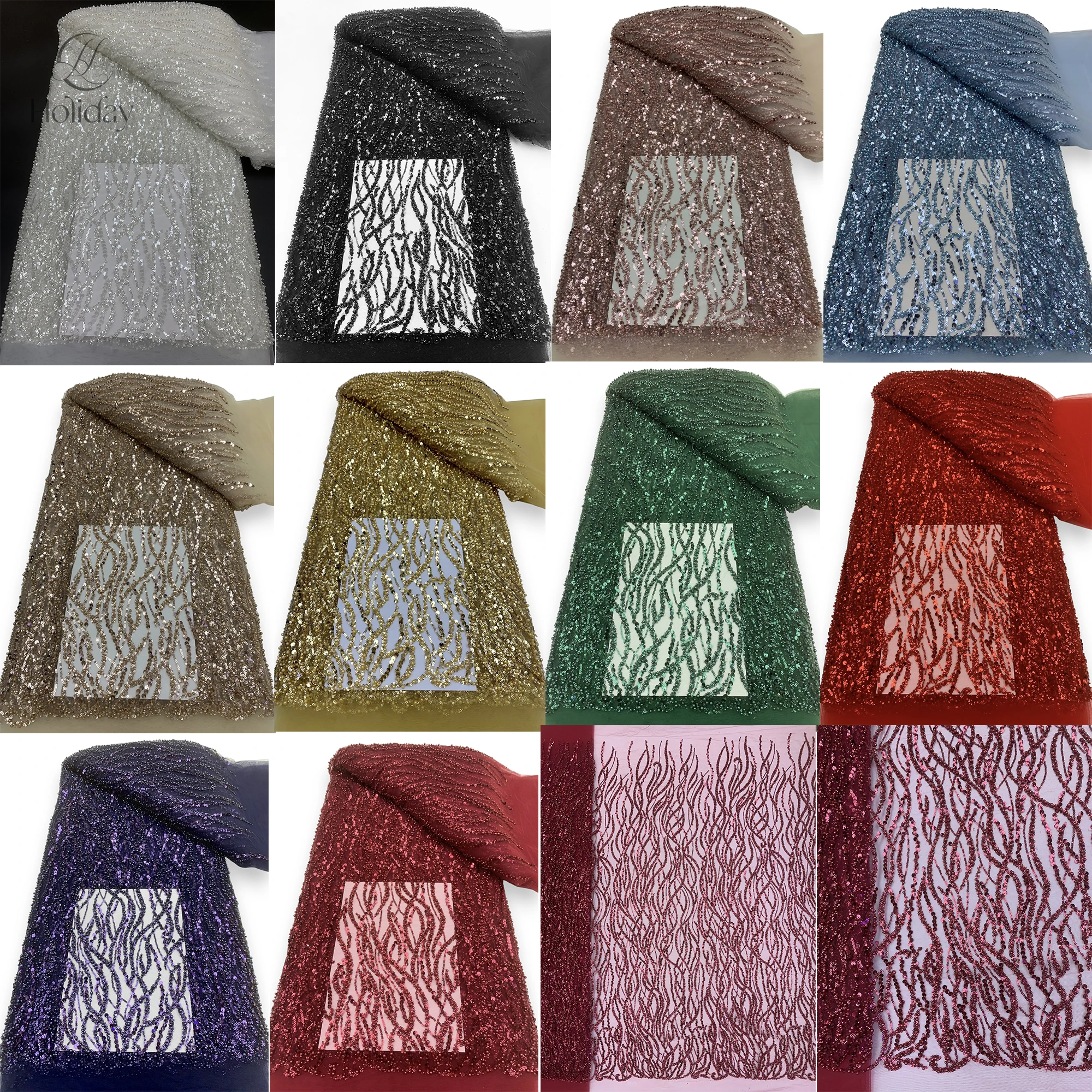 5ヤード 2025年 アフリカレース生地 フランス高級スパンコールビーズメッシュレース生地 ナイジェリア女性用イブニングドレス