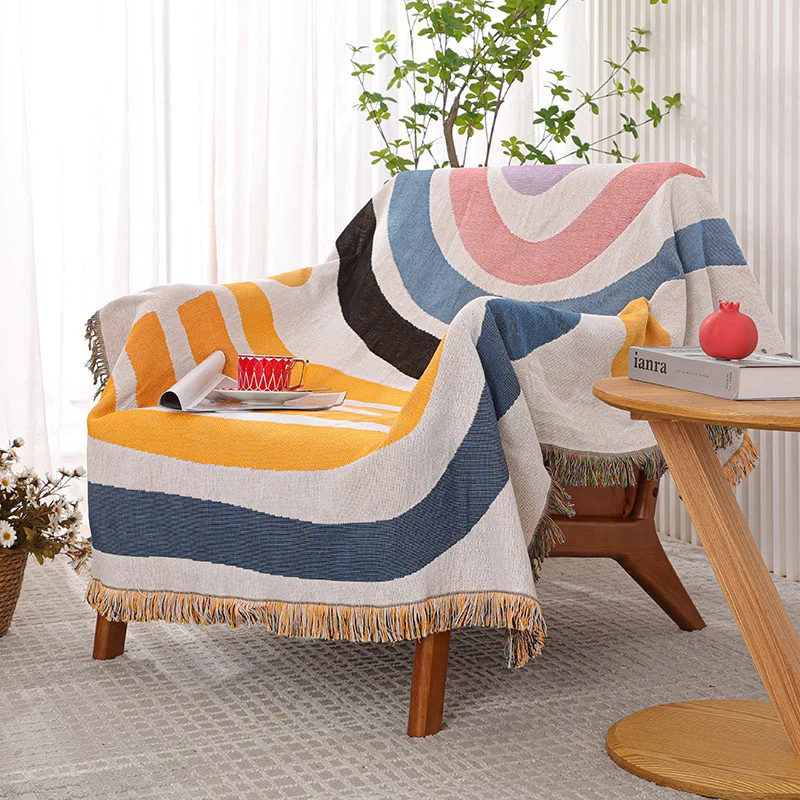 Nordic Knitted Thread Throw Blanket Geometric Towel Tapestry Bedspread Decorative Piano Sofa Dustproof Cover Travel Blankets
