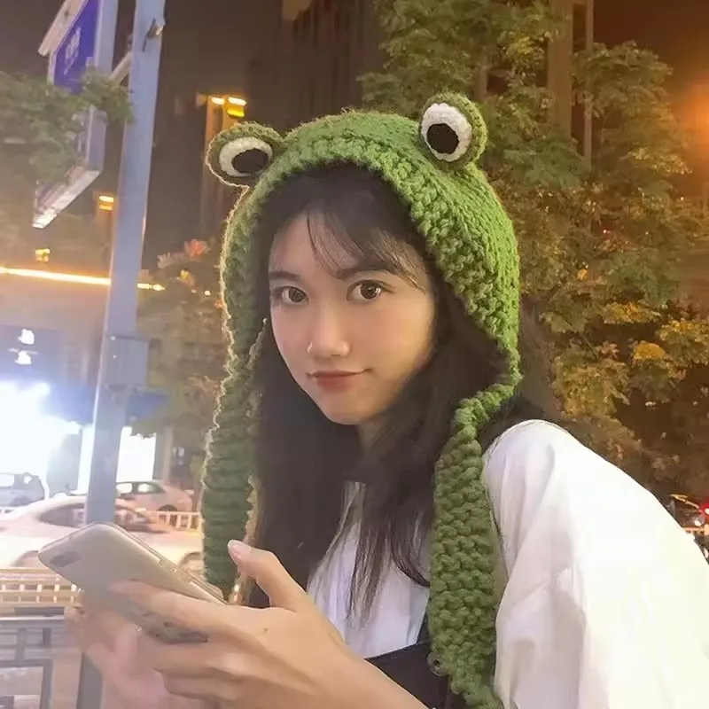 Cute Ladies Frog Ear Hat Beanies Knitted Headband Winter Hat