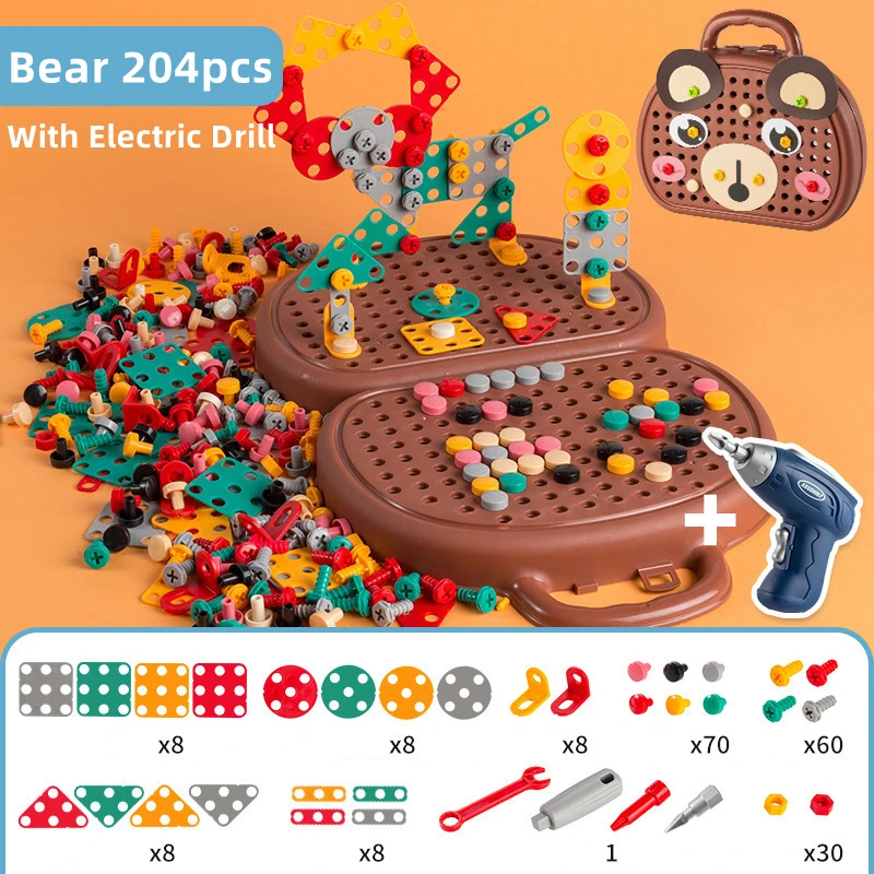 Perceuse électrique boîte à outils jouet pour garçons-enfants Montessori vis Puzzle perceur jeu semblant jouer outil cadeau pour les enfants âgés de 4 à 6 ans