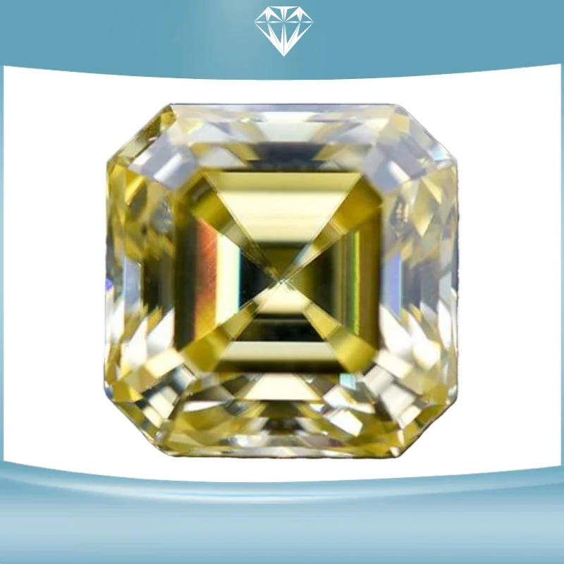 

Moissanite Stone Lemon Yellow Color Asscher Cut Lab Grown Moissanite Jewelry Pass Diamond Tester with GRA Certificate