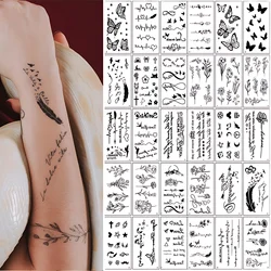 30pcs/lot Black Butterfly Temporary Tattoo for Women Men Arm Finger Text Quote Tiny Flower Cross Musical Note Tattoos Waterproof