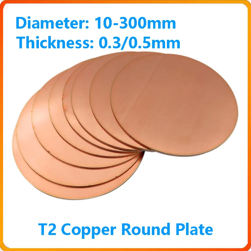 

T2 Copper Plate Pure Copper Round Plate Sheet Pad Circular Sheet Thickness 0.3/0.5mm Disc Diameter 10-300mm
