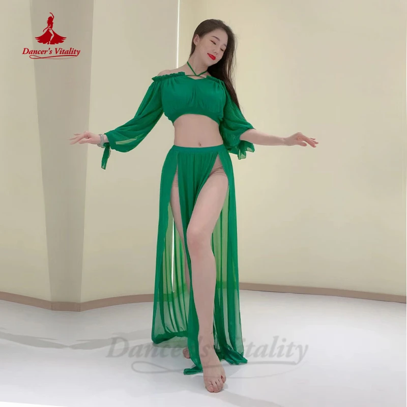 Belly Dance Group Costume Suit for Women Children Long Sleeves Top+long Skirt 2pcs Girl\'s Oriental Grace Practice Clothes