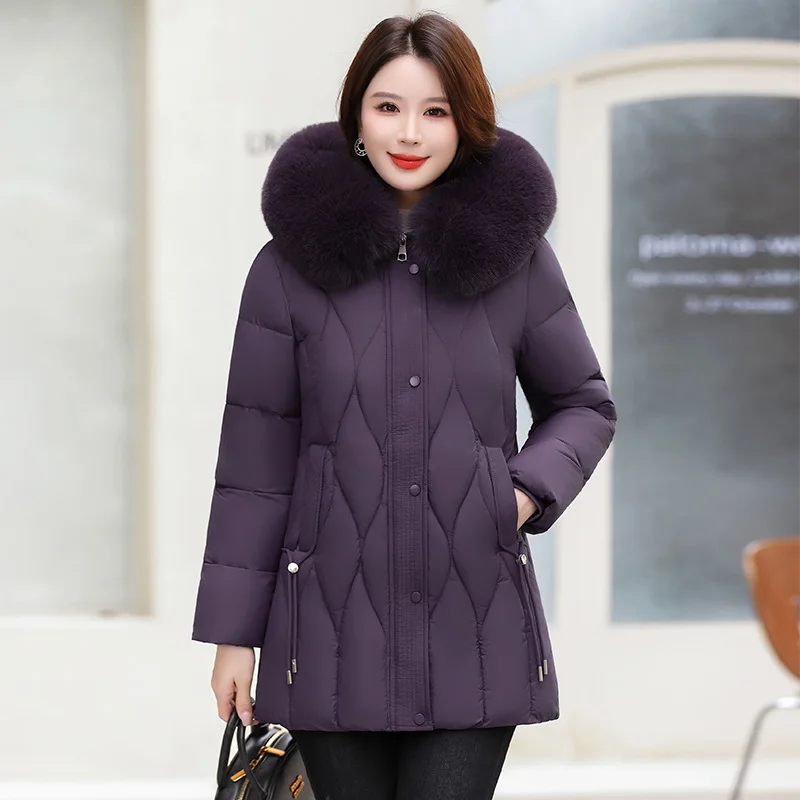 

Women Hooded Parkas Coats Mid Lenth Jackets Middle Old Age Oversize Solid Zipper Thick Slim Casual Office Lady 2025 Winter