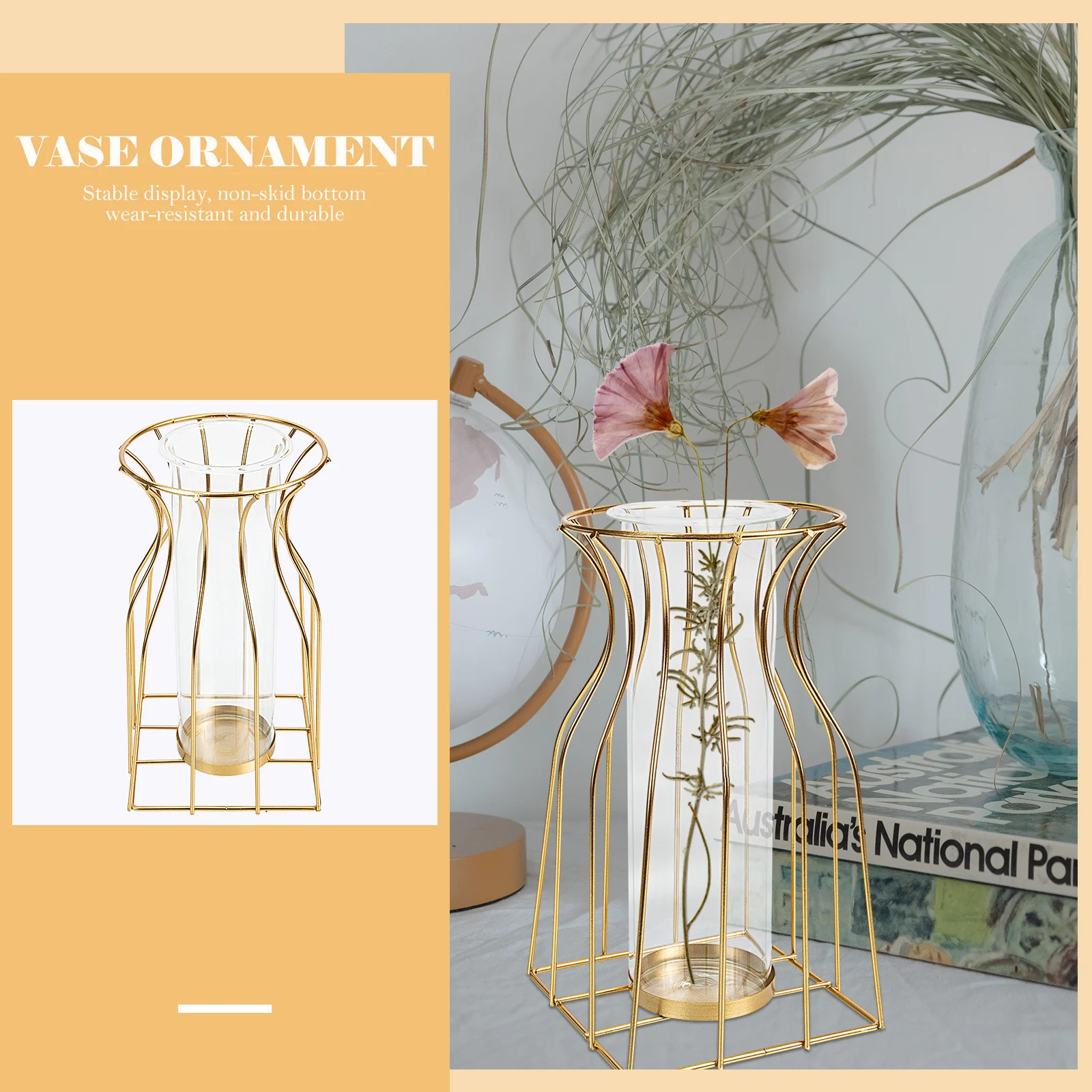 

Vase Grid Modeling with Geometric Metal Frame Flower Arrangement Iron Stand Dry Rack Decor Simple Style