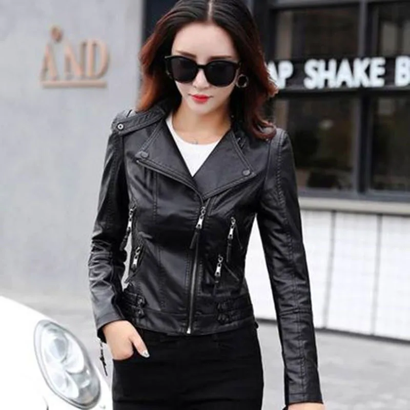 Women\'s Black Leather Coat 2024 Spring And Autumn New Slim Short Leather Jacket Female Clothing