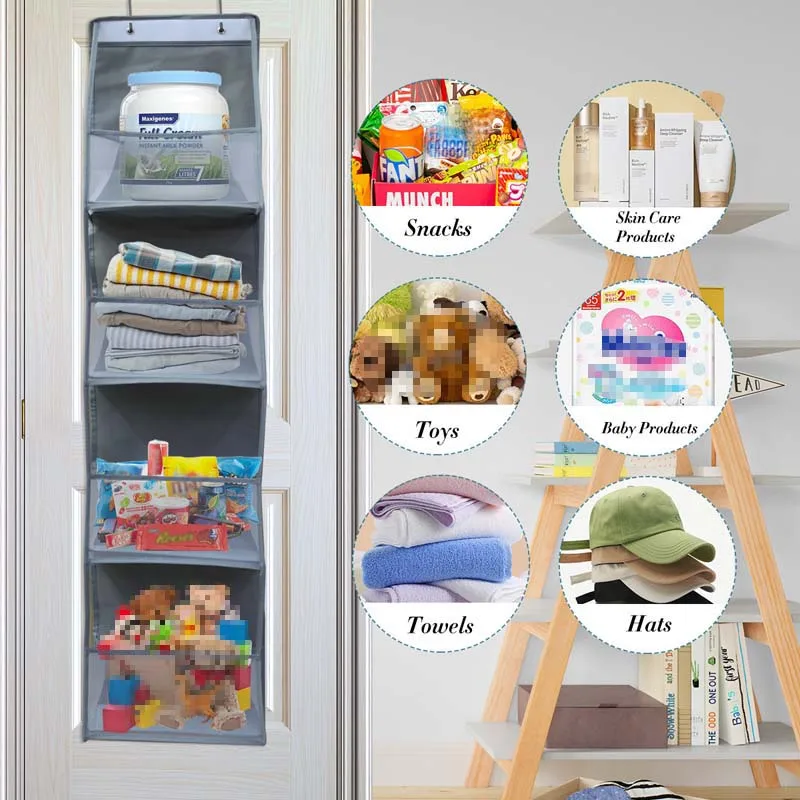 4 Layer Foldable Hanging Storage Bag Multi-functional Fabric Storage Bags for Wall-mounted Cabinet Door Bra Snacks Toys Clothes