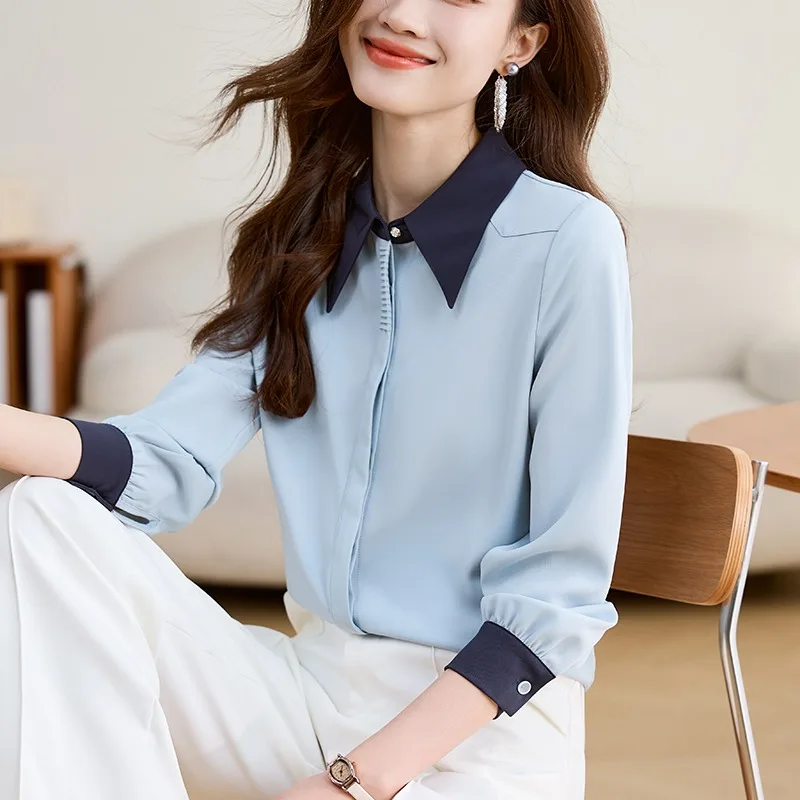 Chemisier Vintage pour femmes, chemises coréennes décontractées, mode ample, vêtements printemps/été, Patchwork, manches longues, en mousseline de soie, hauts pour femmes