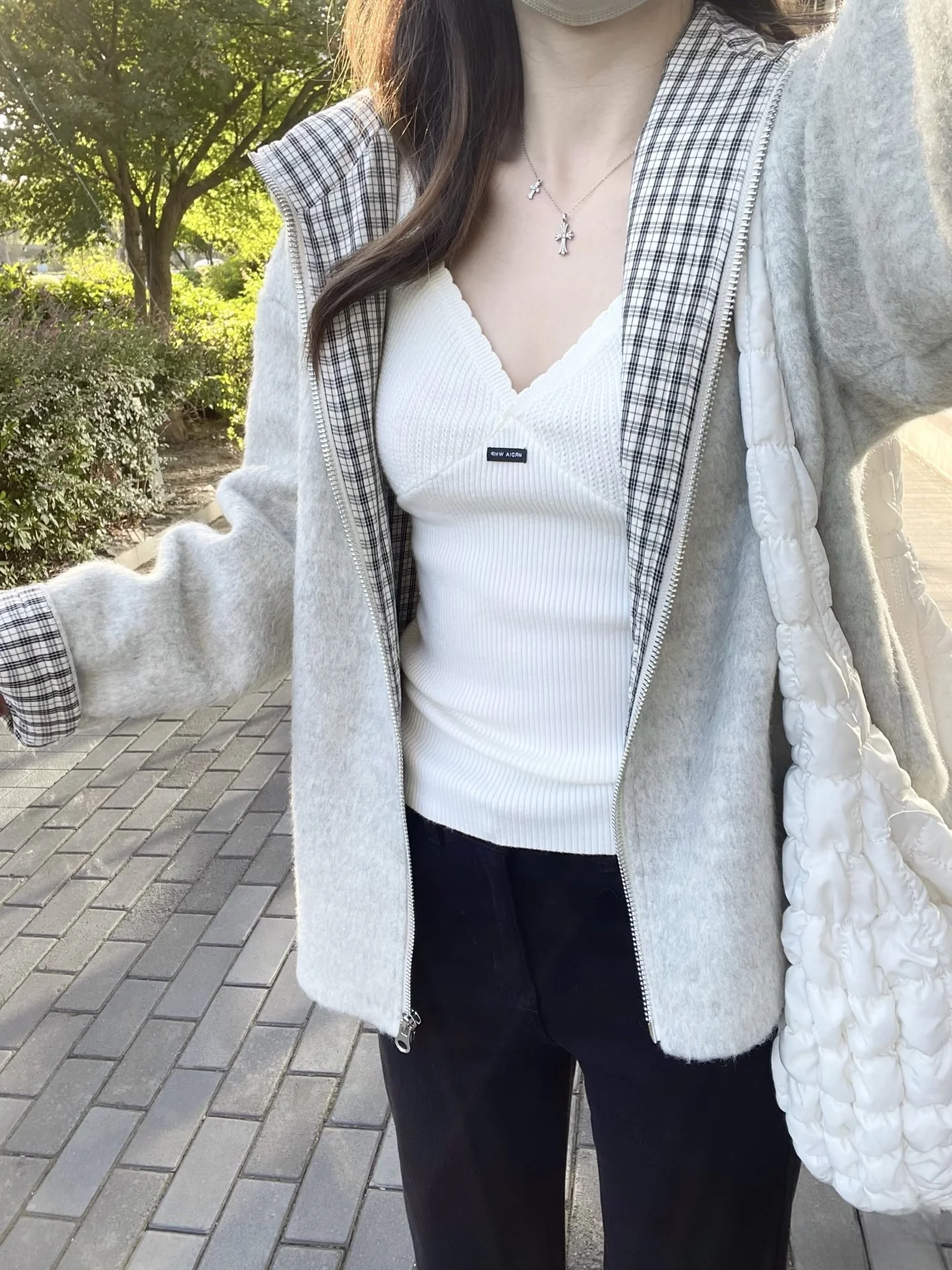 

Loose Fit Korean Sle Lazy Plaid Inner Color Blo Hooded Sweater Women's Small Size High End Feeling Youthful Woolen Coat W...