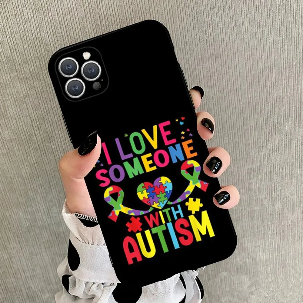 Autism Support Puzzle   Phone Case For iPhone 15,14,13,12,11,Plus,Pro Max,XS,X,XR,SE,Mini,8,7 Soft Silicone Black Cover