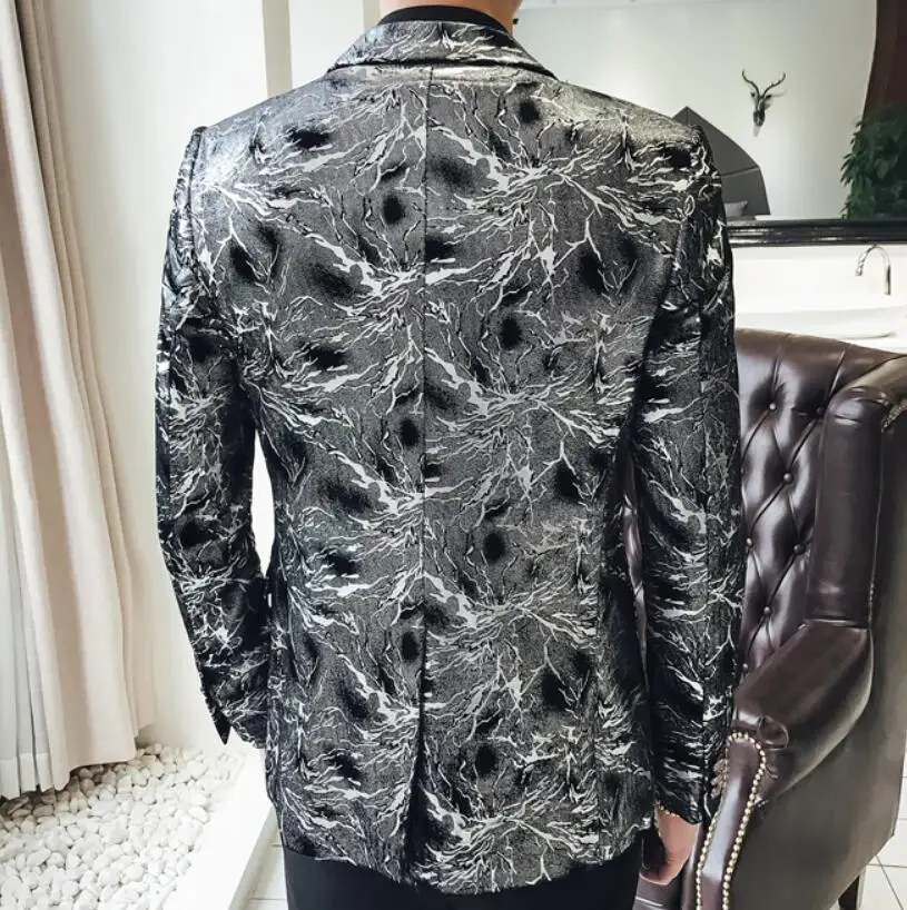 European-style Large Size Single-breasted Casual Blazer Personalized Printing Mens Nightclub Stage Show Clothing