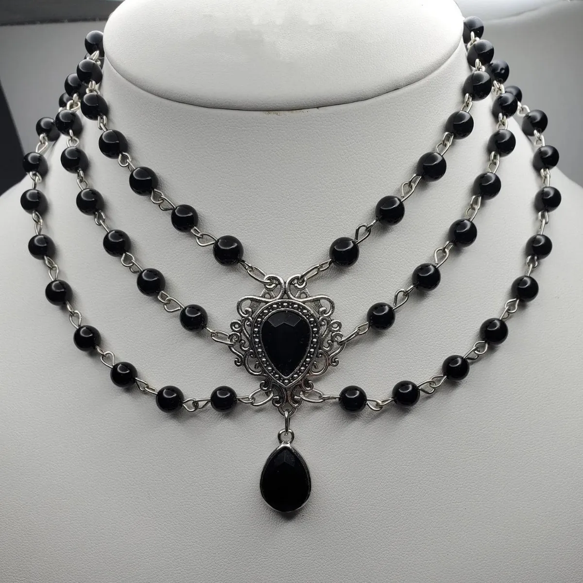 Rosary water drop Cameo Choker, Gothic jewelry, Victoria, Retro, Devil, Pagan, witchcraft accessory, vampire, necklace For Women