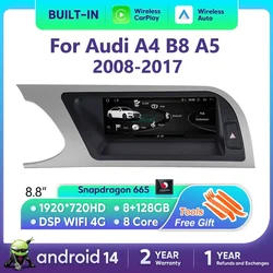 Reproductor Multimedia Android 14 para Audi A4 B8 A5 pantalla de Radio de coche GPS Navi estéreo WIFI unidad principal sistema inteligente 4G CarPlay