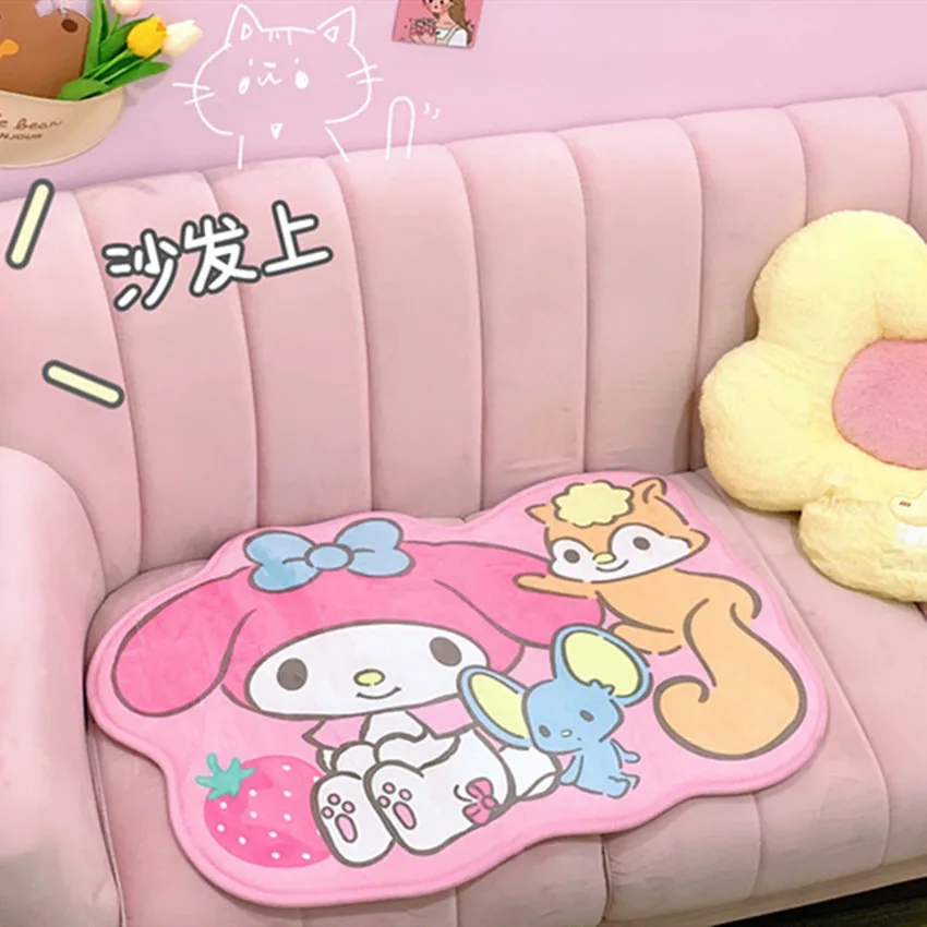 Sanrio Cartoon Carpet Hello Kitty Plush Style Floor Mat Cinnamoroll Kuromi Soft Fur Rugs Cute Bathroom Non Slip Pad Cute Doormat