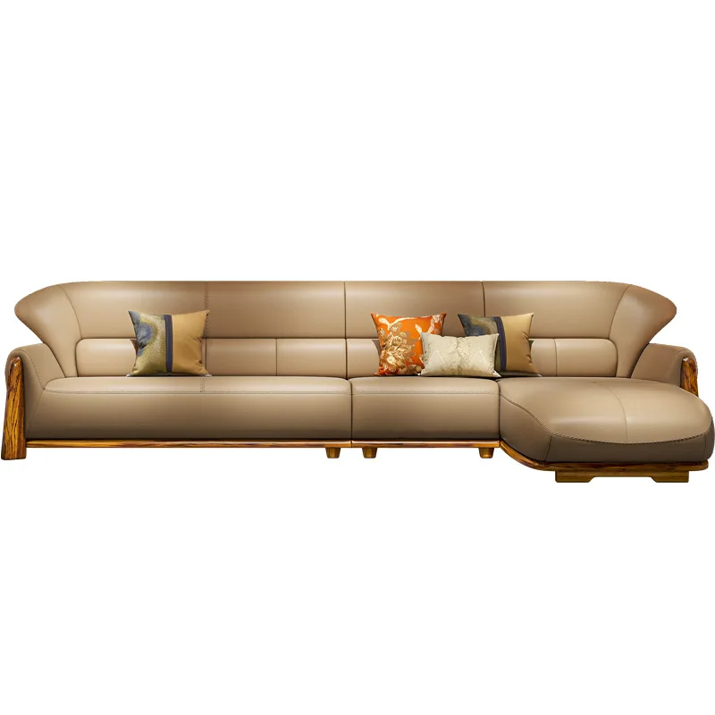 

Modern leather sofa first layer cowhide furniture size apartment living room corner solid wood sofa