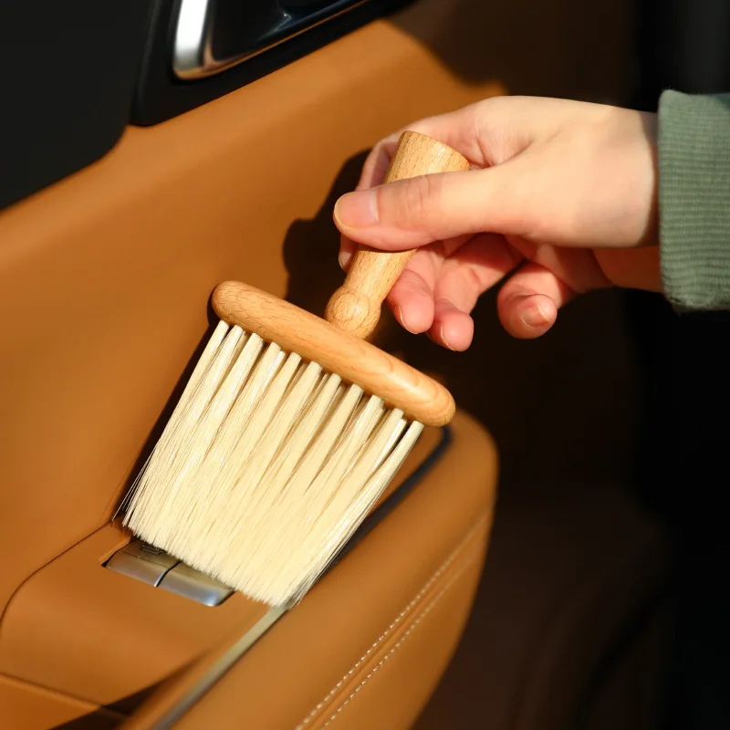 Natural Beech Wood Handle Cleaning Brush Soft Bristles Dust Remover for Keyboard, Car Interior, Barbershop Home Use, Anti-static