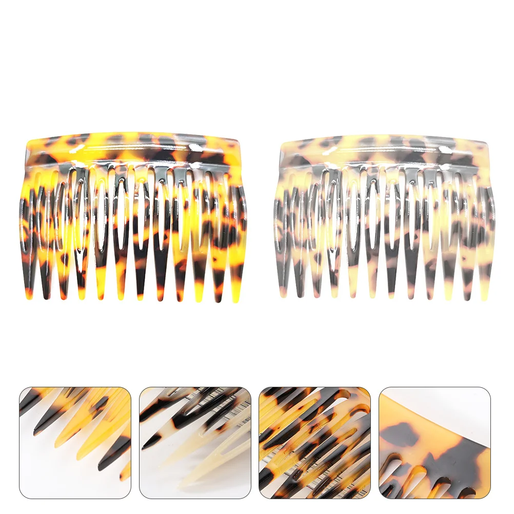 

2pcs Retro Leopard Acetate Combs 12 Teeth Durable Side Clips for Women Long Leopard Prints Hair Combs Short Hair Bangs Styling