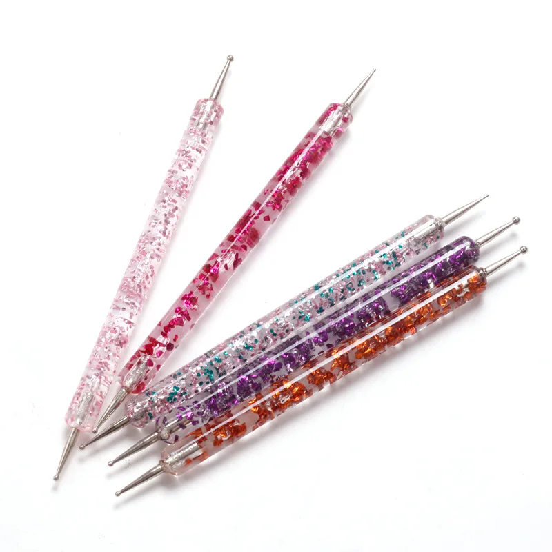 

5Pcs Nail Art Dotting Pen UV Gel Brush Dual-ended Crystal Handle Drawing Painting Rhinestones Gems Pens Manicure Brush Tools