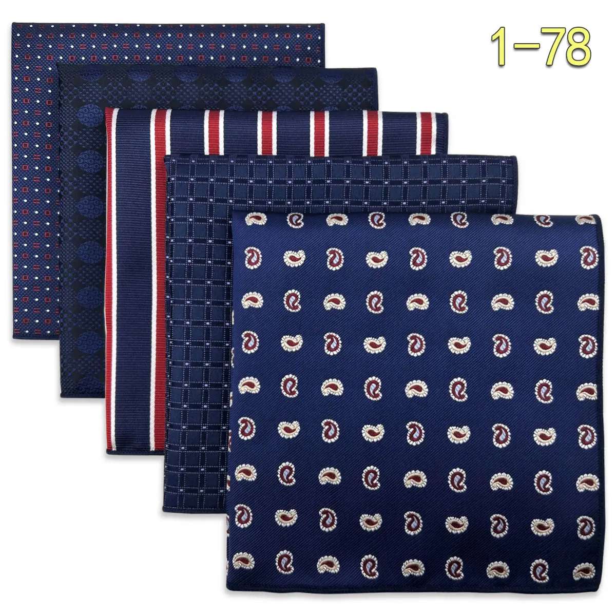 5 Pack Set Men's Pocket Square Handkerchief, Assorted Designs