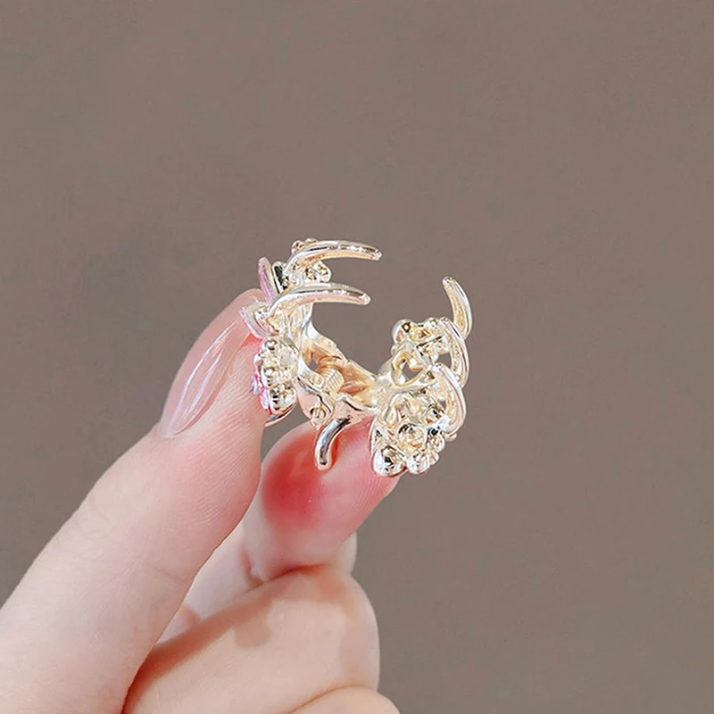 Fashion Mini Crab Metal Hair Clips Small Hair Accessories For Women Girl Pink Rhinestones Flower Bow Hair Pin Side Bangs Clip